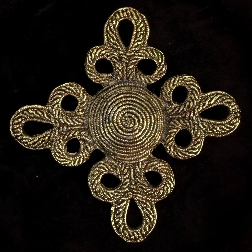 Aged brasstone vintage weighted brooch, pin